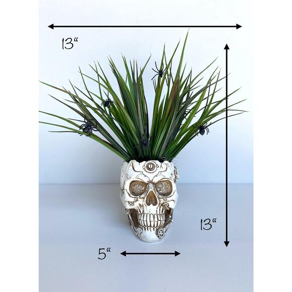 Skull Halloween Decor Plant with Spiders - Skeleton Planter with Faux Plant - Picture 7 of 7